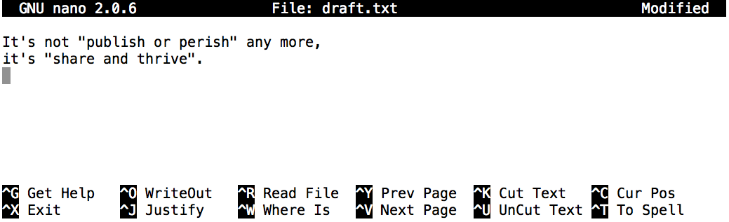 screenshot of nano text editor in action